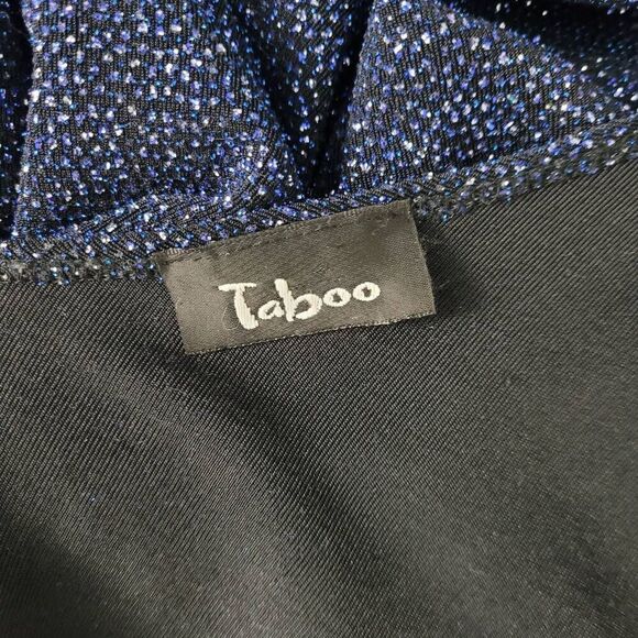 Vtg 90s Y2K Taboo Blue Sparkly Midi Maxi Dress Sz XL Slinky Stretch Flouncy Hem - Picture 5 of 8